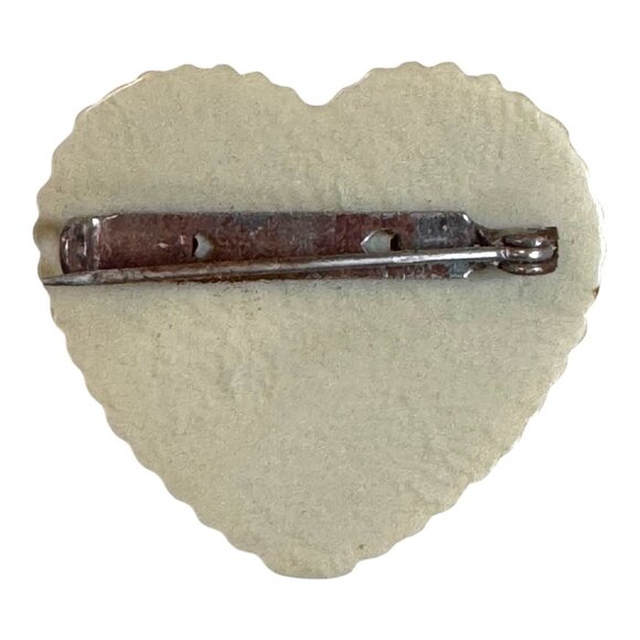 Vintage Heart-Shaped Hand-Painted Coney Island Souvenir Pin Brooch Floral Design - Picture 3 of 5